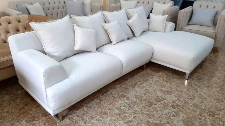 L Shaped White Sofa Couch (1)